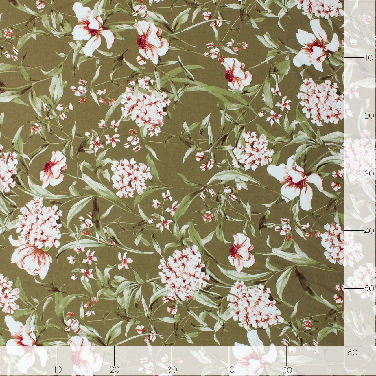Estampado Viscose Translúcido Floral - Verde Kaki