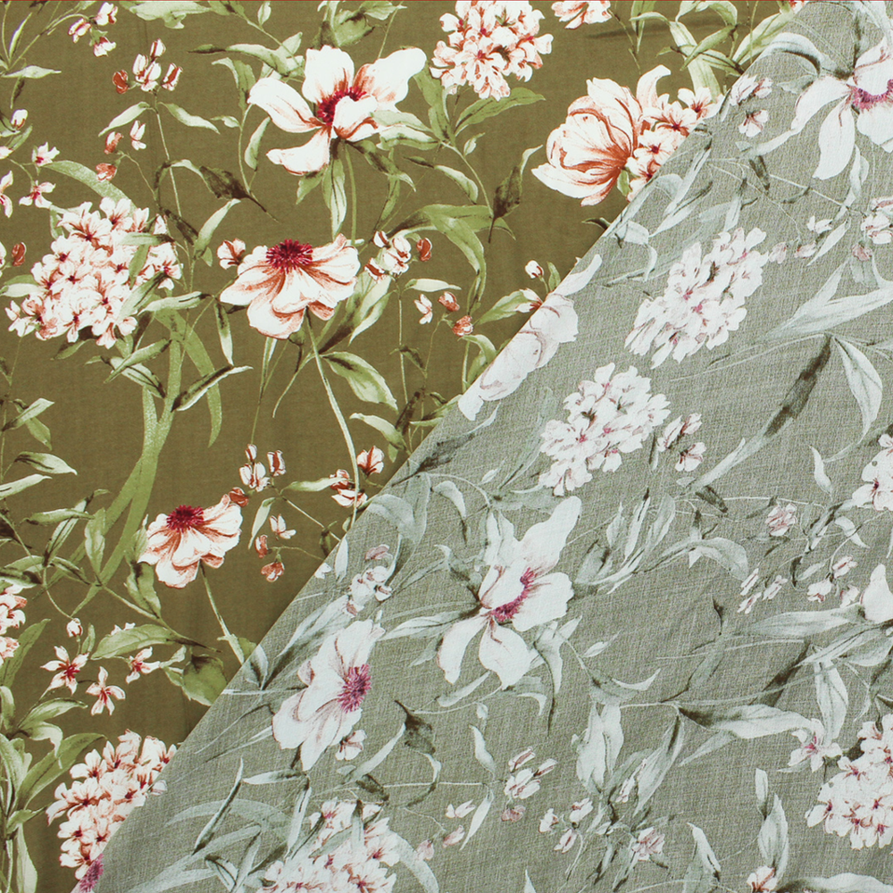 Estampado Viscose Translúcido Floral - Verde Kaki