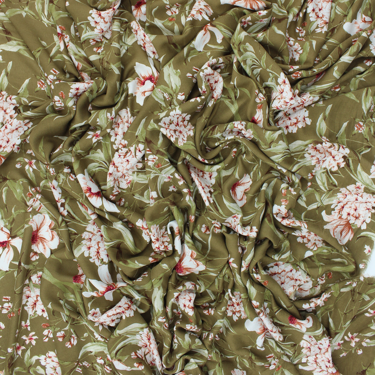 Estampado Viscose Translúcido Floral - Verde Kaki