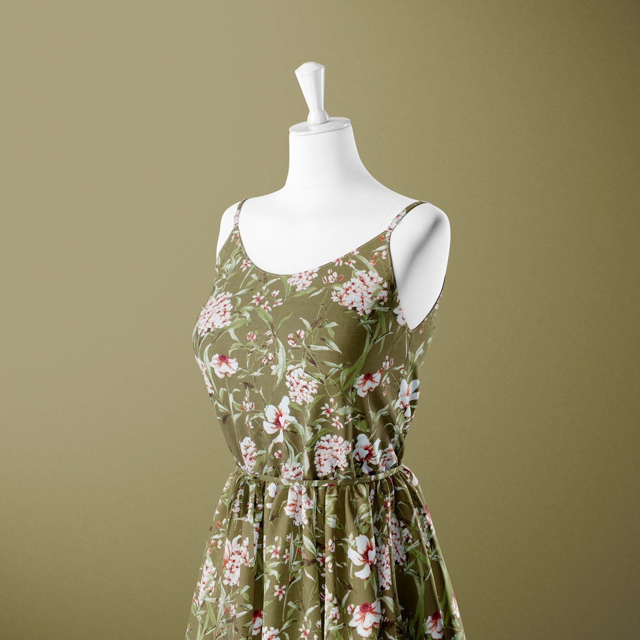 Estampado Viscose Translúcido Floral - Verde Kaki