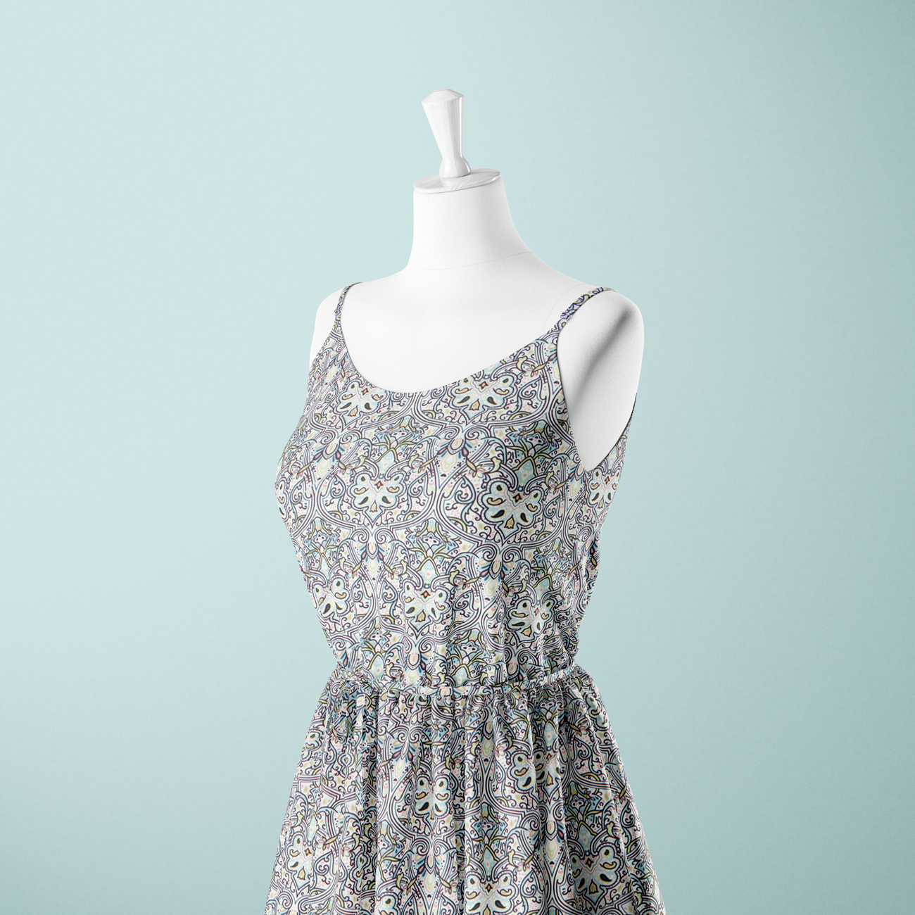 Estampado Geométrico Translúcido Viscosa - Azul y Rosa