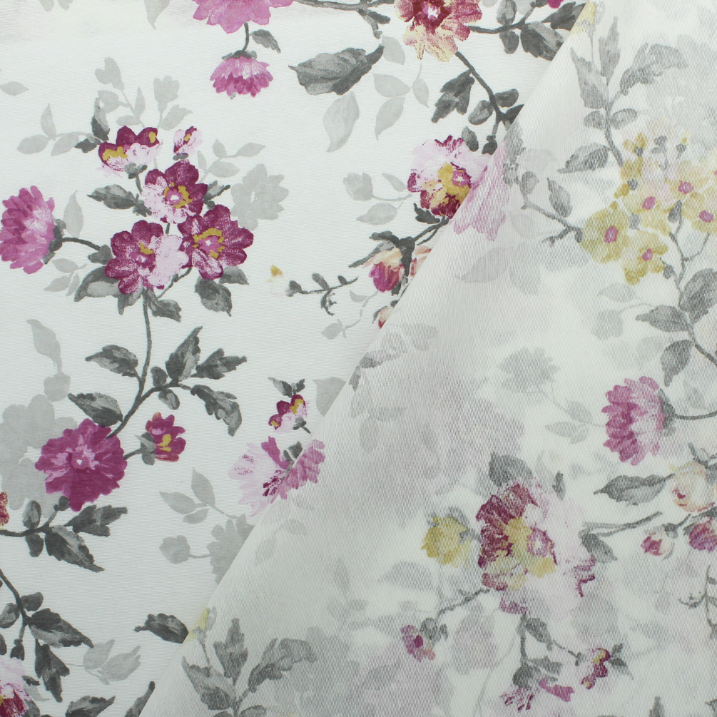 Loneta de decoração - Floral - Rosa e Cinzento