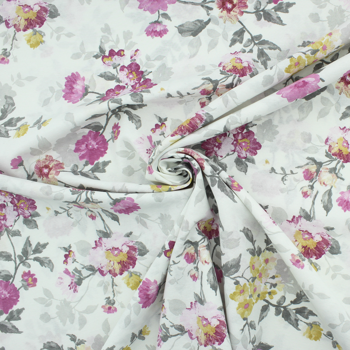 Loneta de decoração - Floral - Rosa e Cinzento