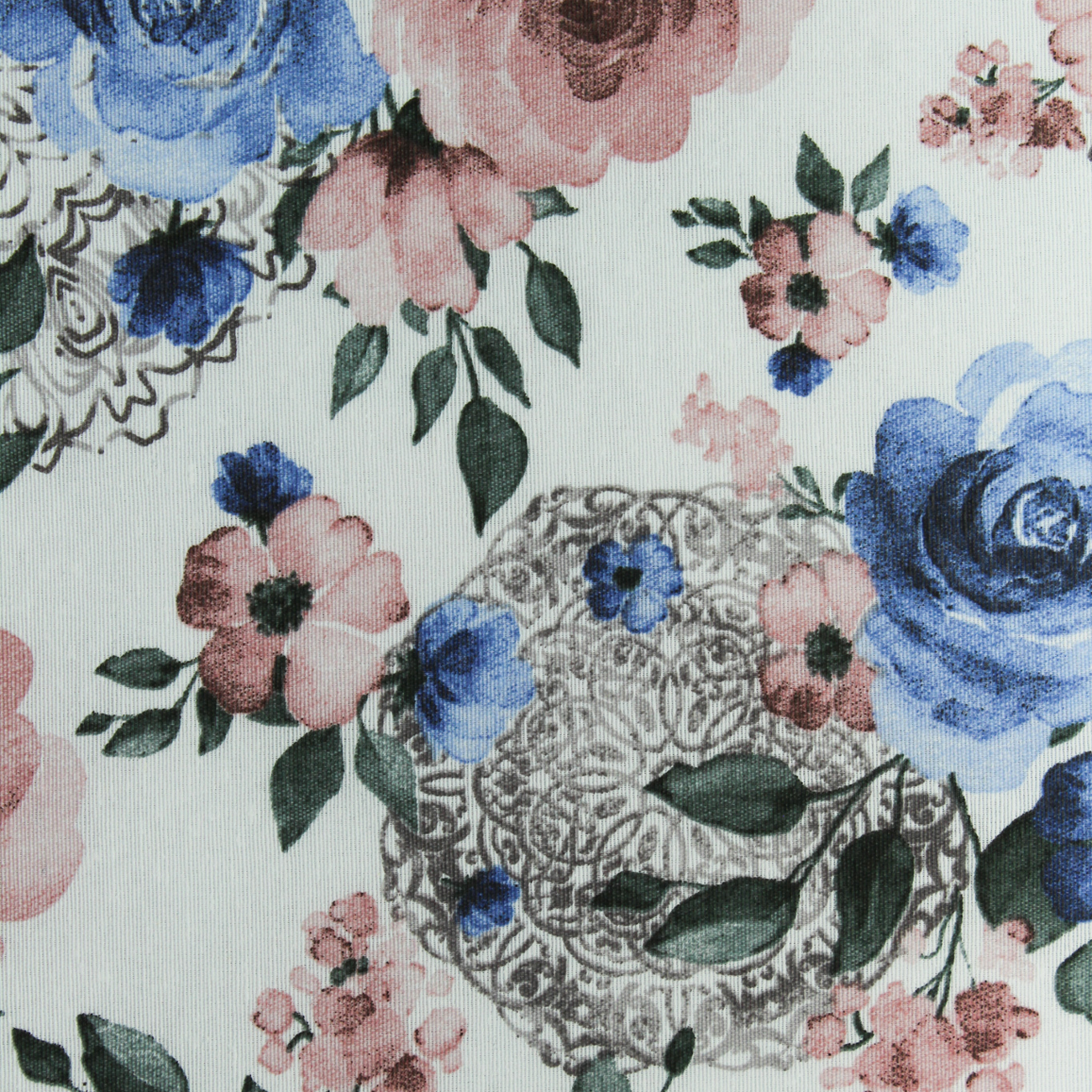 Loneta de decoração - Floral - Azul e Rosa