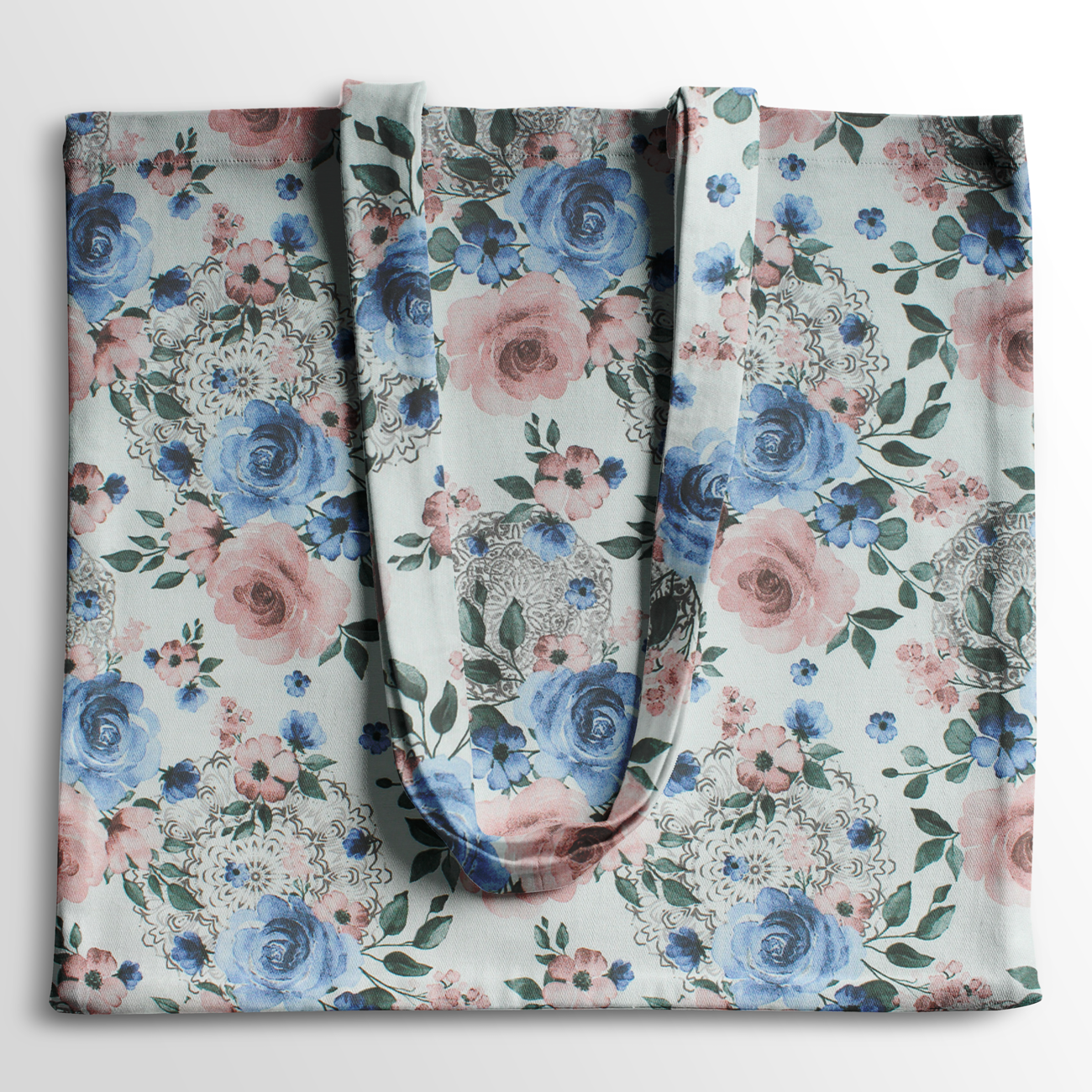 Loneta de decoração - Floral - Azul e Rosa