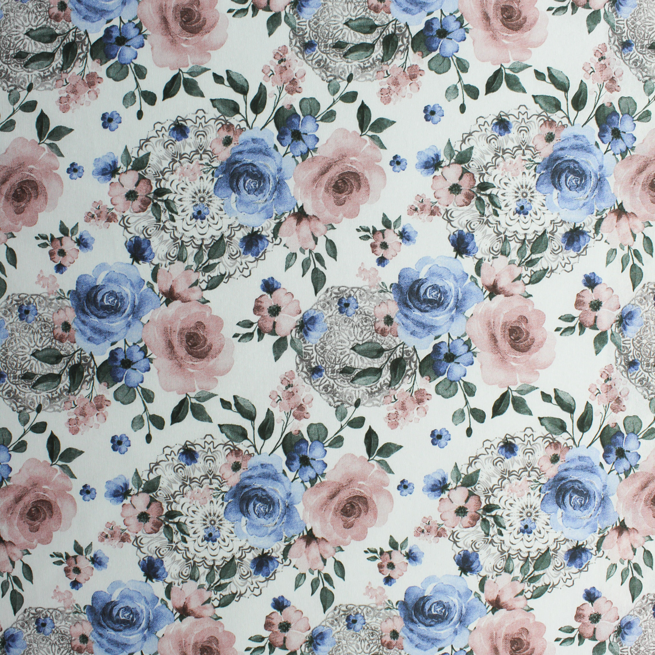 Loneta de decoração - Floral - Azul e Rosa