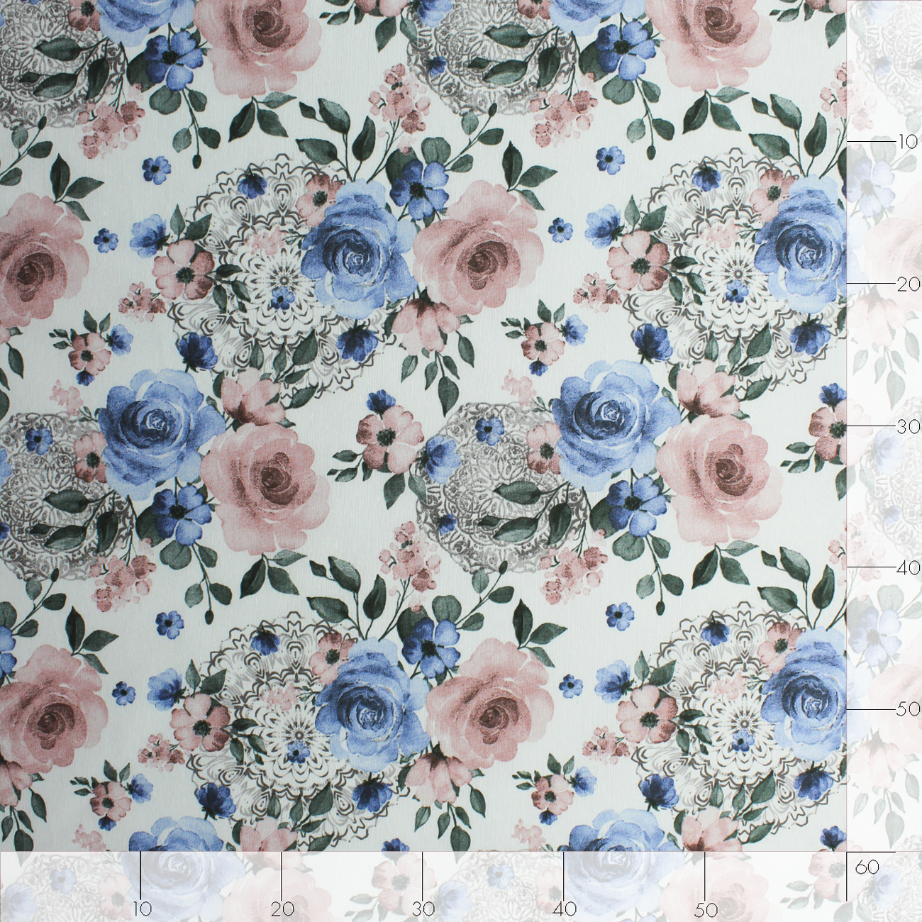 Loneta de decoração - Floral - Azul e Rosa