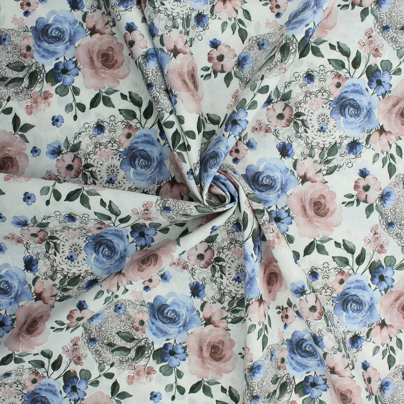 Loneta de decoração - Floral - Azul e Rosa