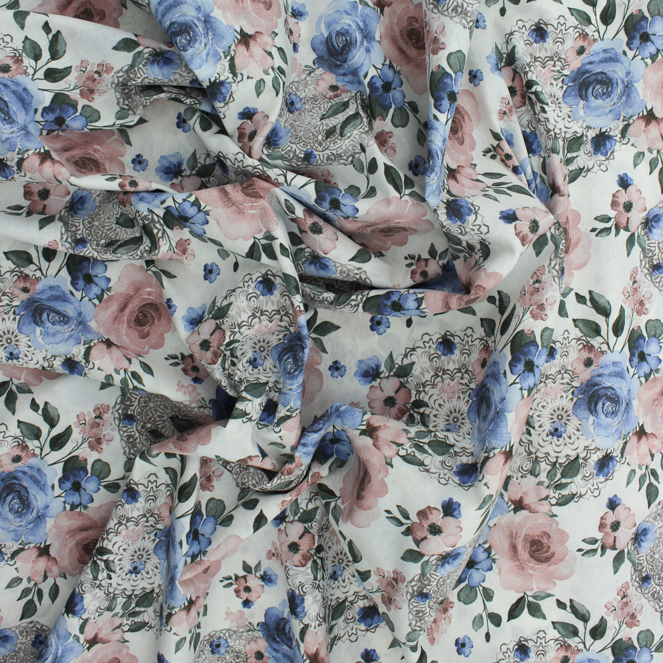 Loneta de decoração - Floral - Azul e Rosa