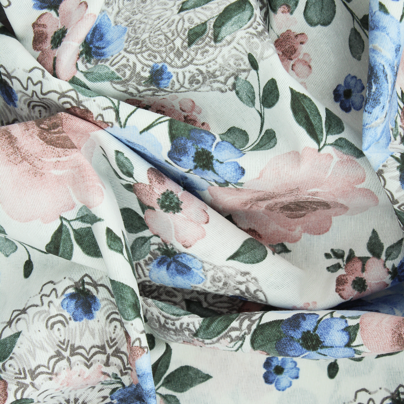 Loneta de decoração - Floral - Azul e Rosa