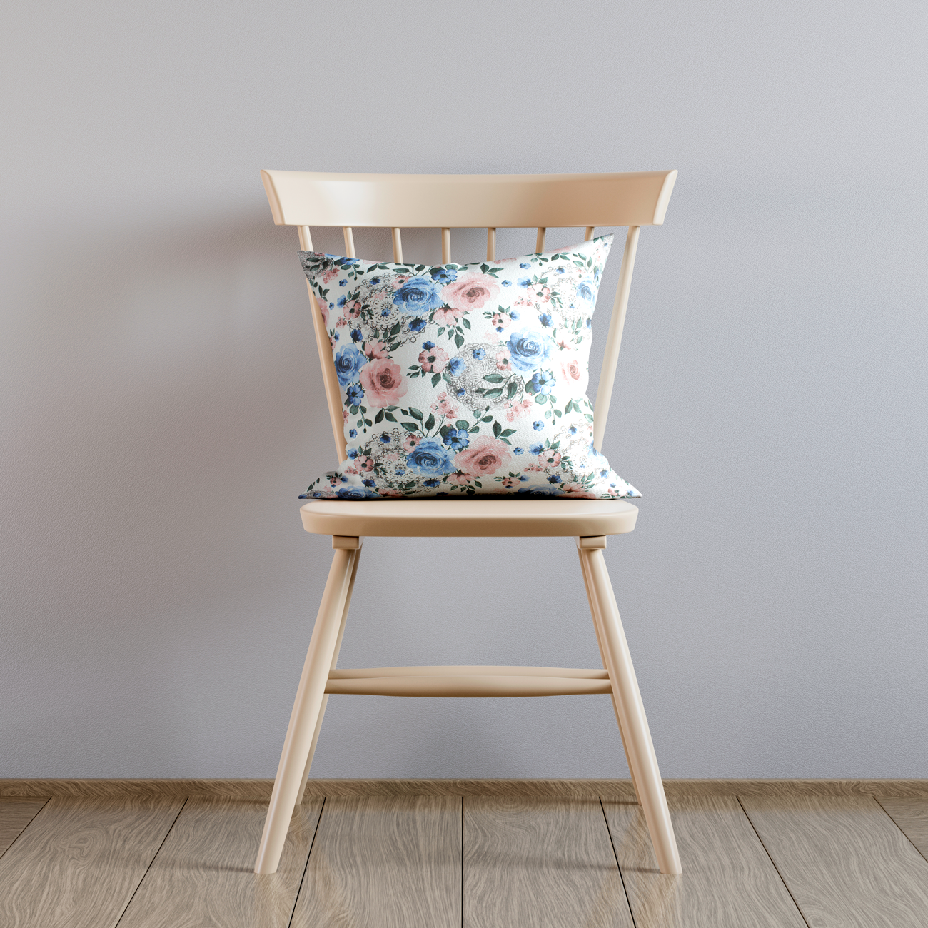 Loneta de decoração - Floral - Azul e Rosa