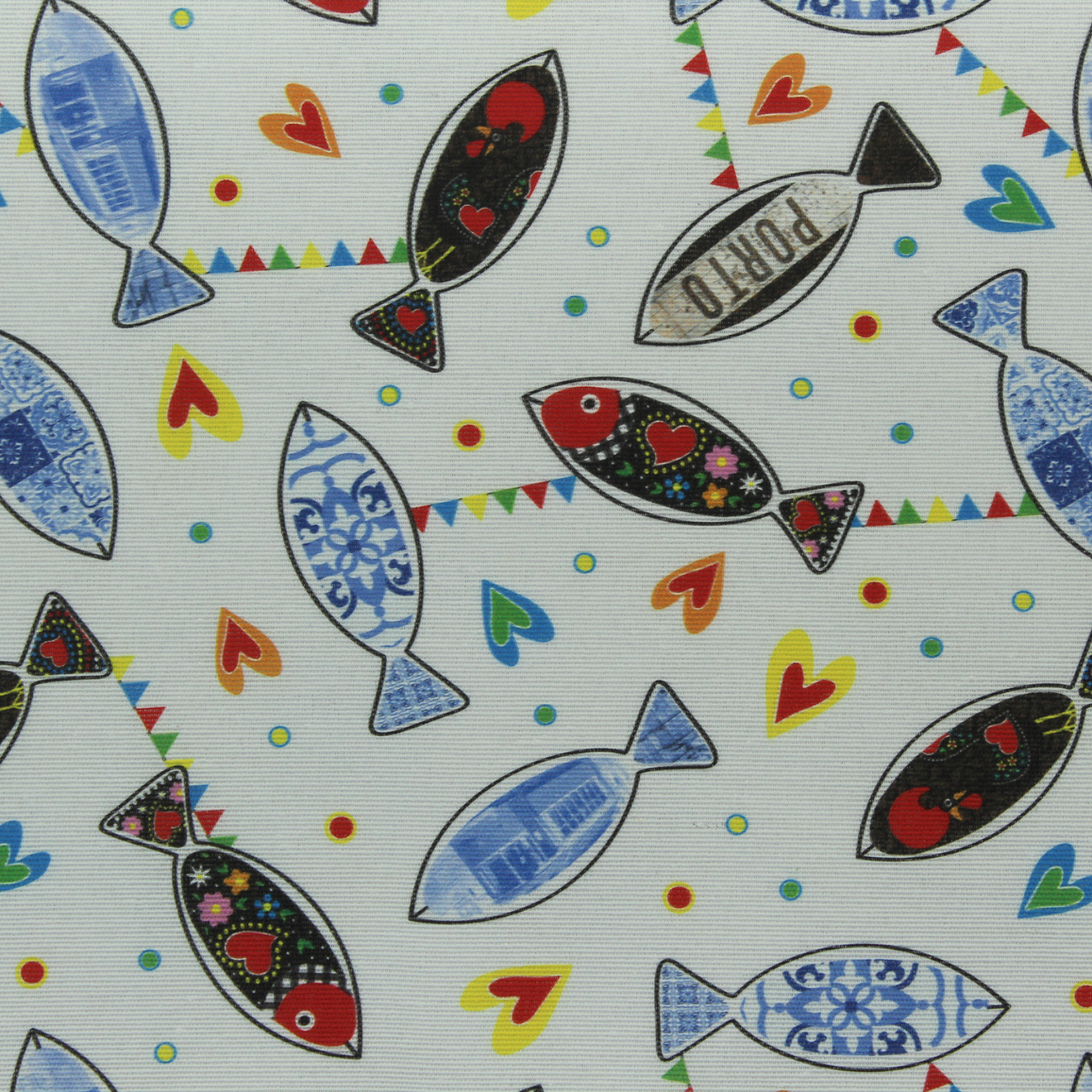 Loneta de decoração temática - Sardinhas - Azul