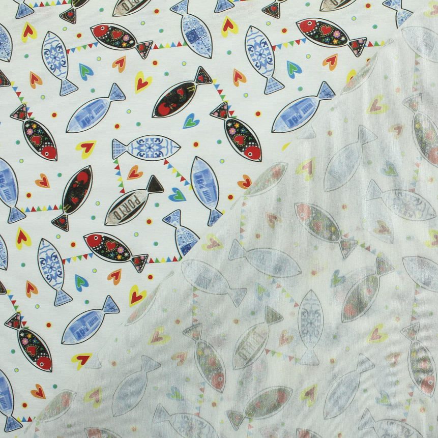 Loneta de decoração temática - Sardinhas - Azul