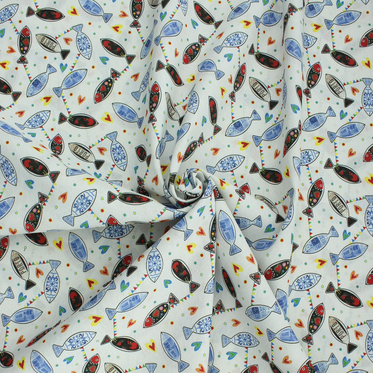 Loneta de decoração temática - Sardinhas - Azul