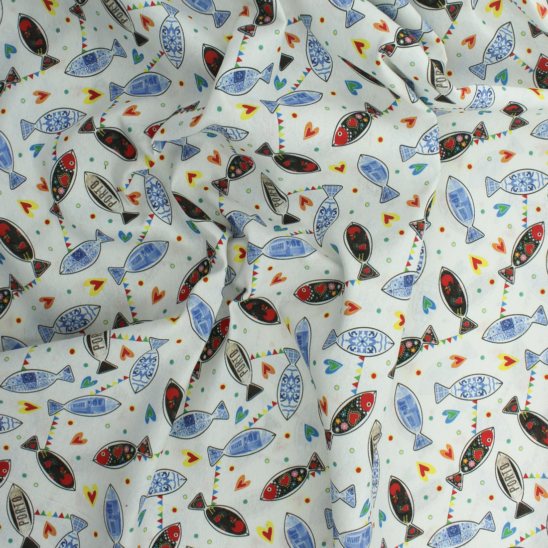 Loneta de decoração temática - Sardinhas - Azul