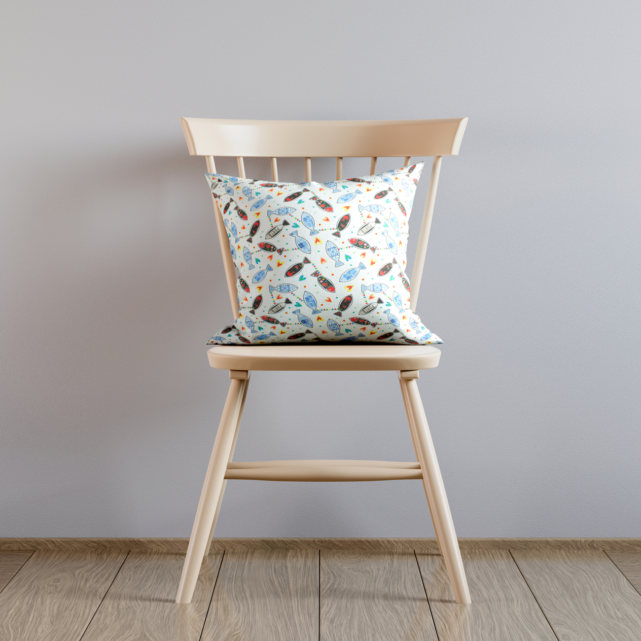 Loneta de decoração temática - Sardinhas - Azul