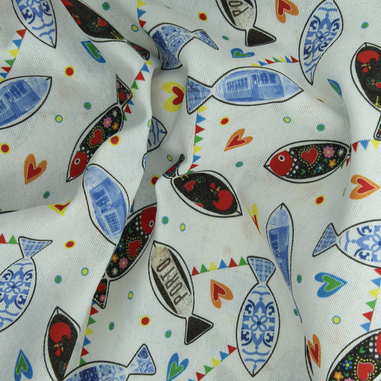 Loneta de decoração temática - Sardinhas - Azul