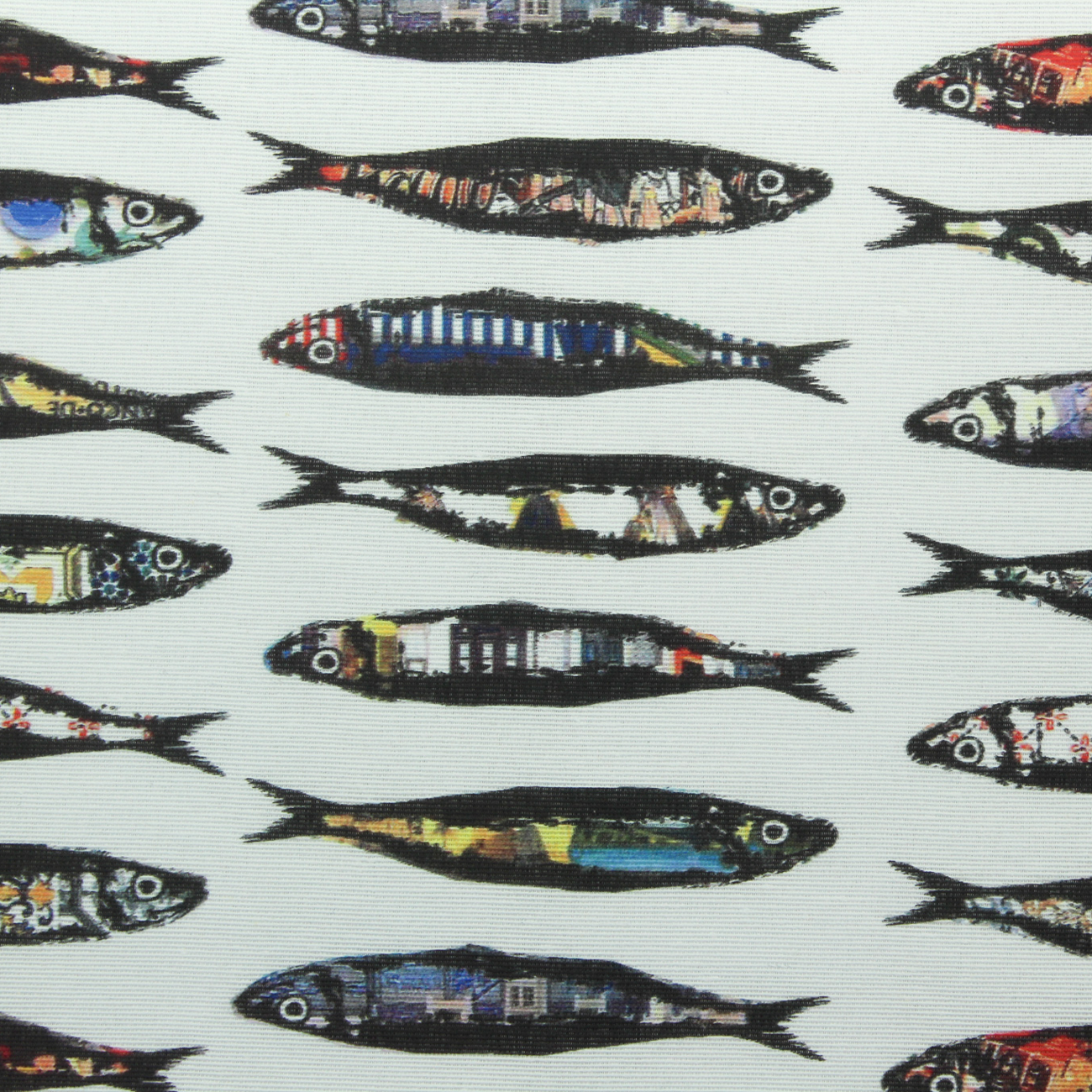 Loneta de decoração temática - Sardinhas - Branco