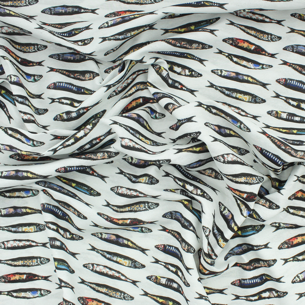 Loneta de decoração temática - Sardinhas - Branco