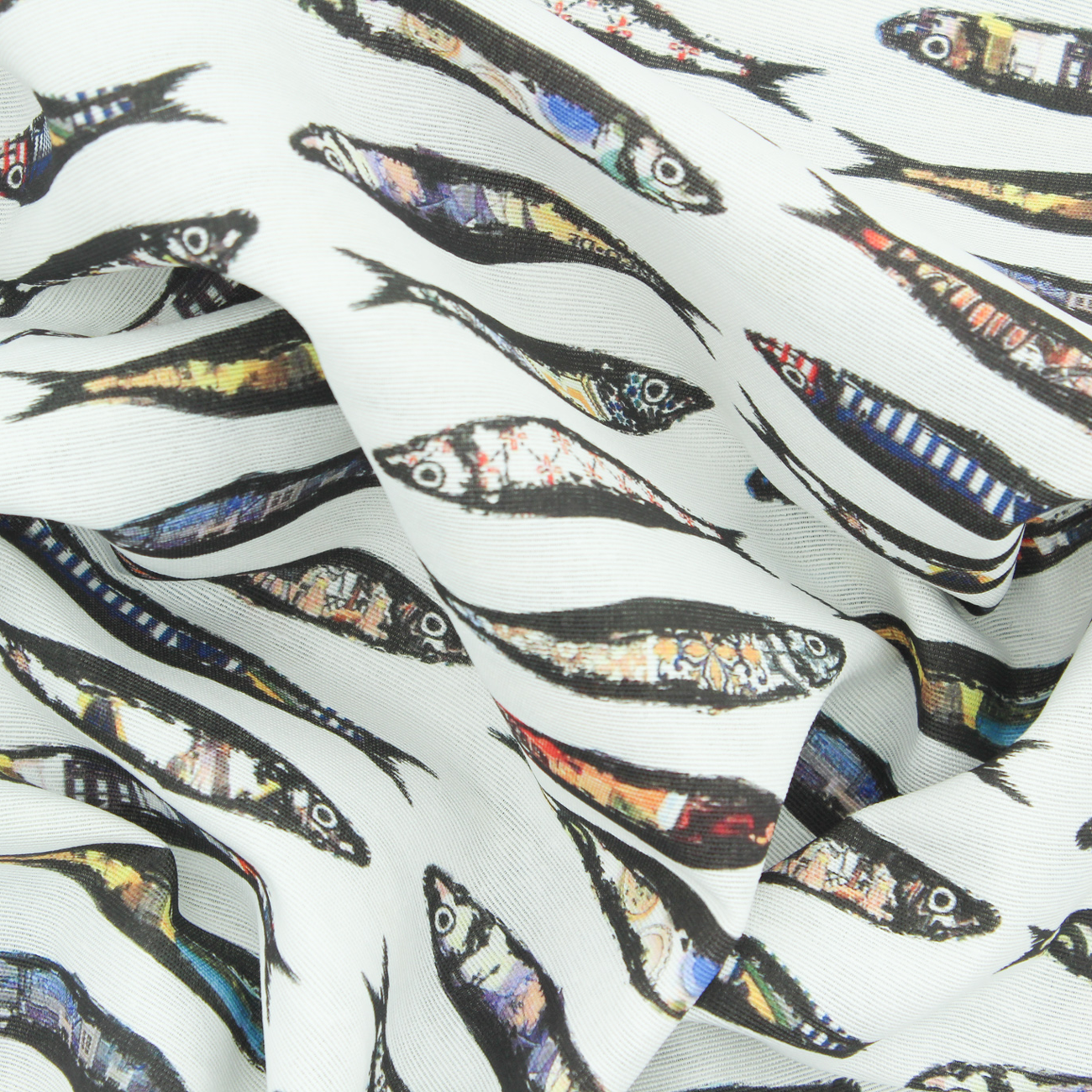 Loneta de decoração temática - Sardinhas - Branco