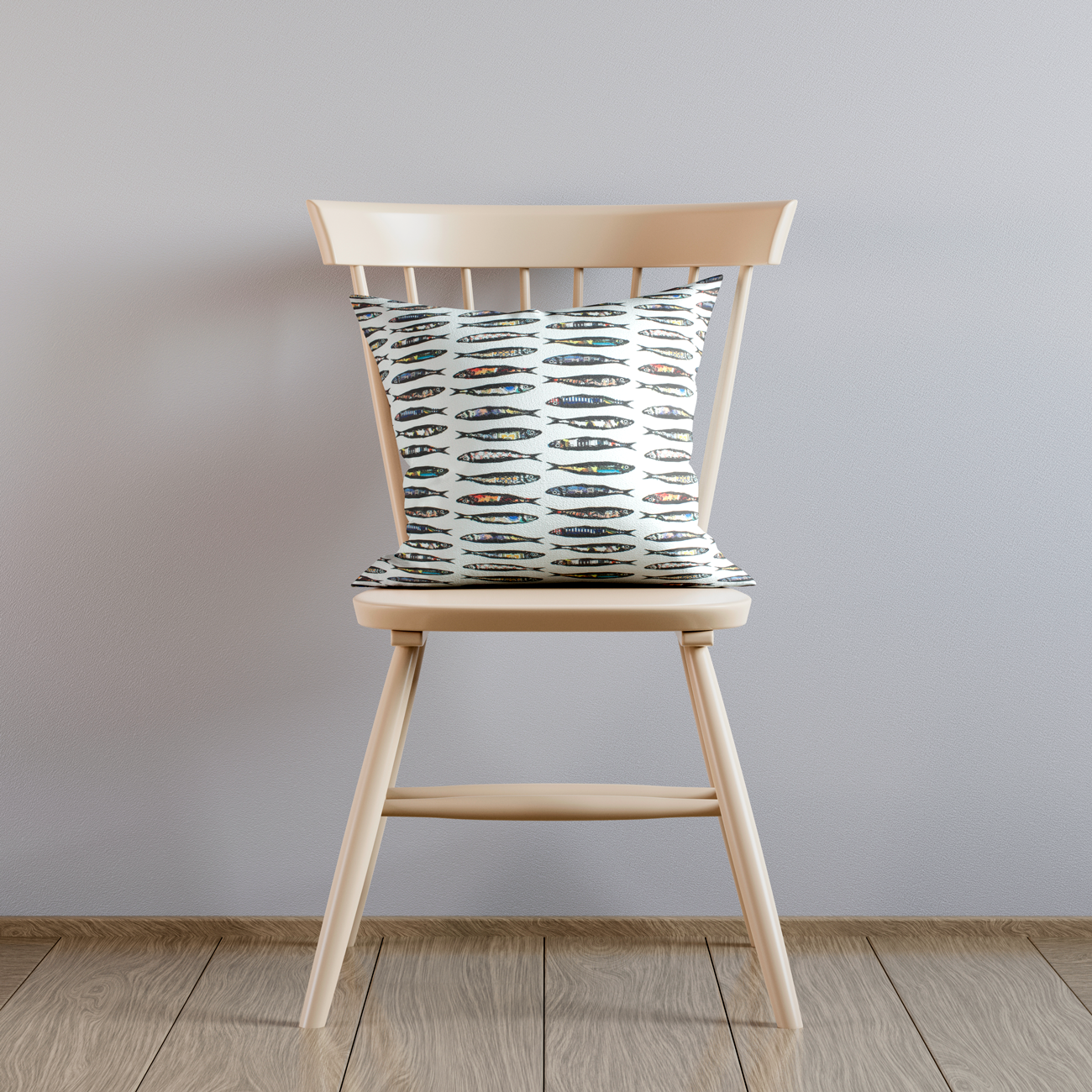 Loneta de decoração temática - Sardinhas - Branco
