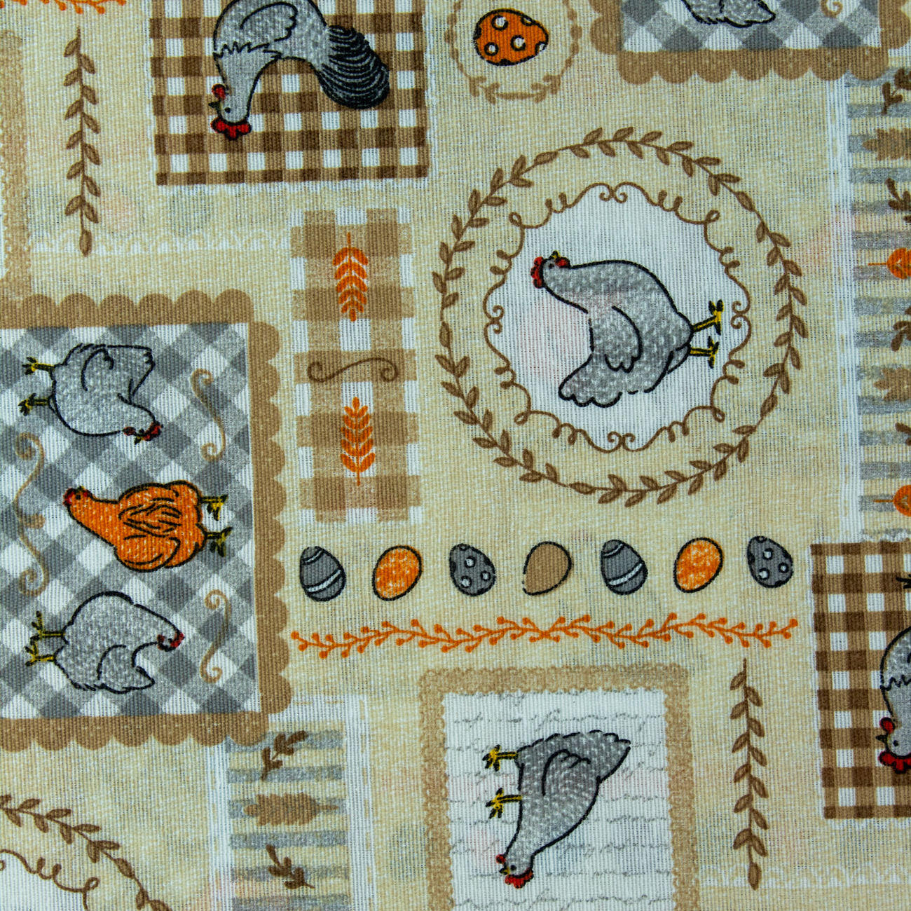 Loneta de decoração - Galinhas - Cinza