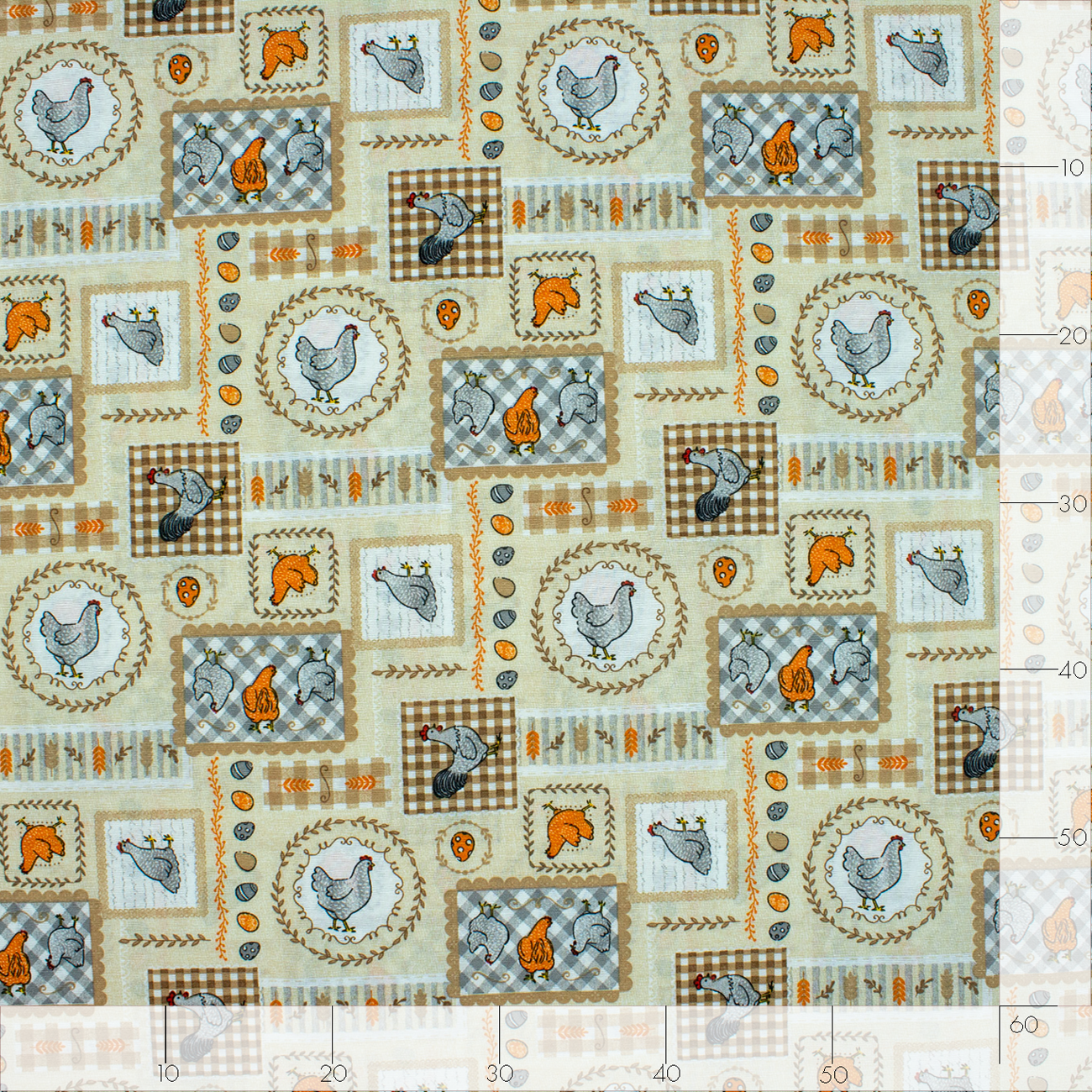 Loneta de decoração - Galinhas - Cinza