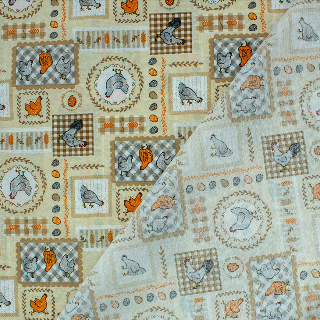 Loneta de decoração - Galinhas - Cinza