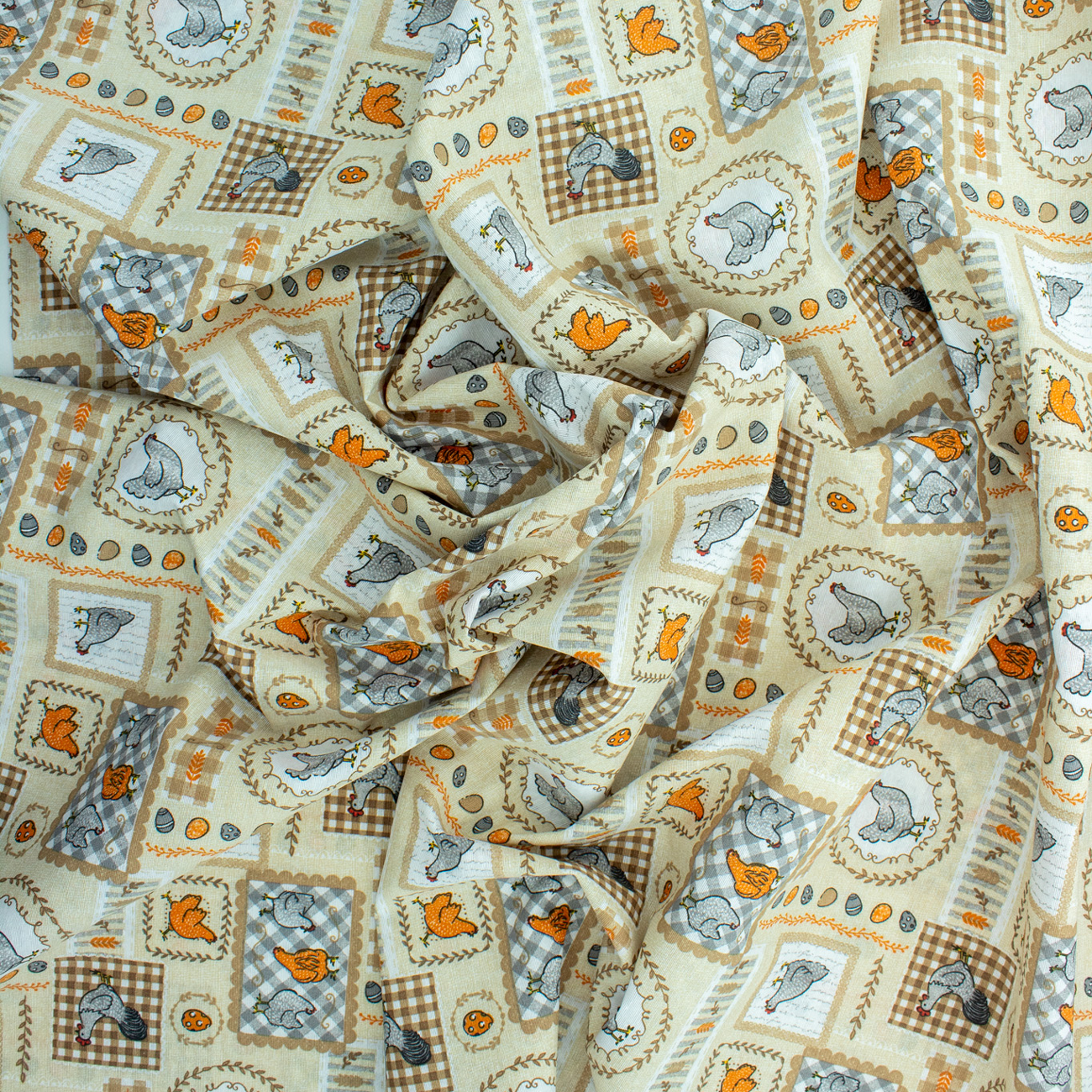 Loneta de decoração - Galinhas - Cinza