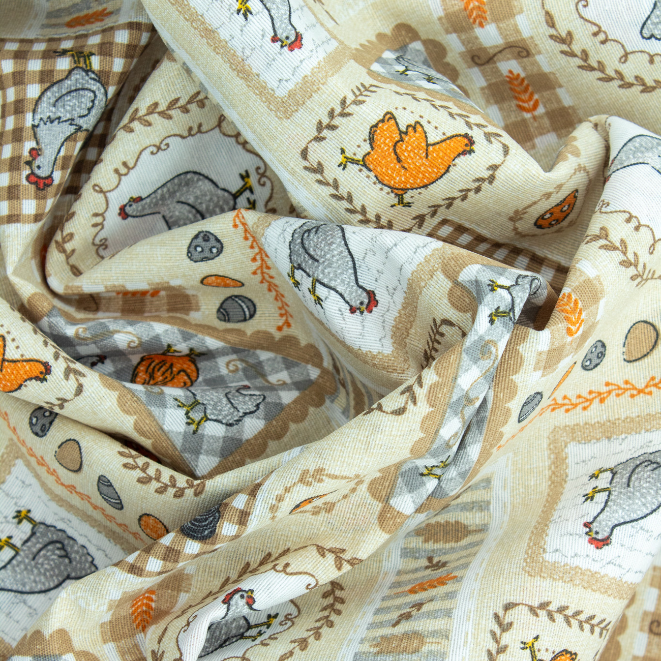 Loneta de decoração - Galinhas - Cinza