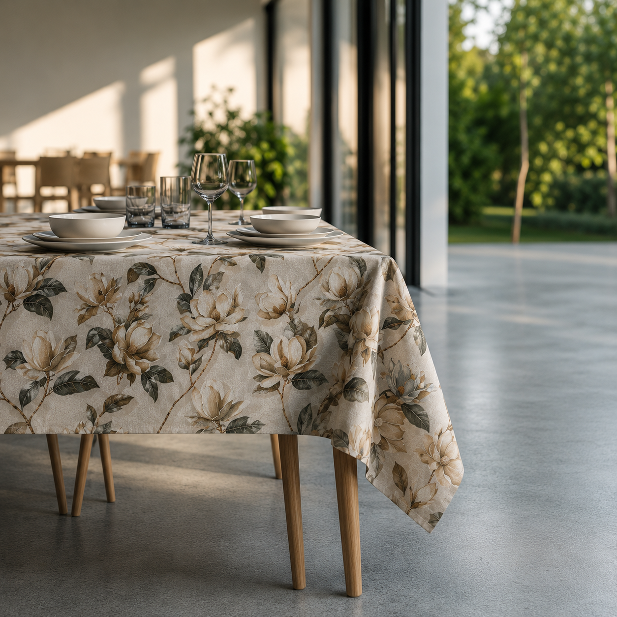 Loneta de decoração-Floral-Bege&Cinzento