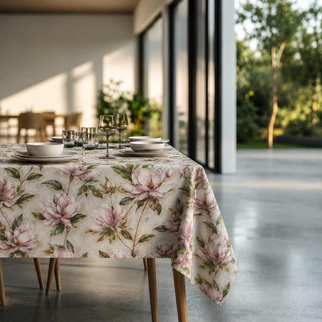 Loneta de decoração-Floral-Verde&Rosa