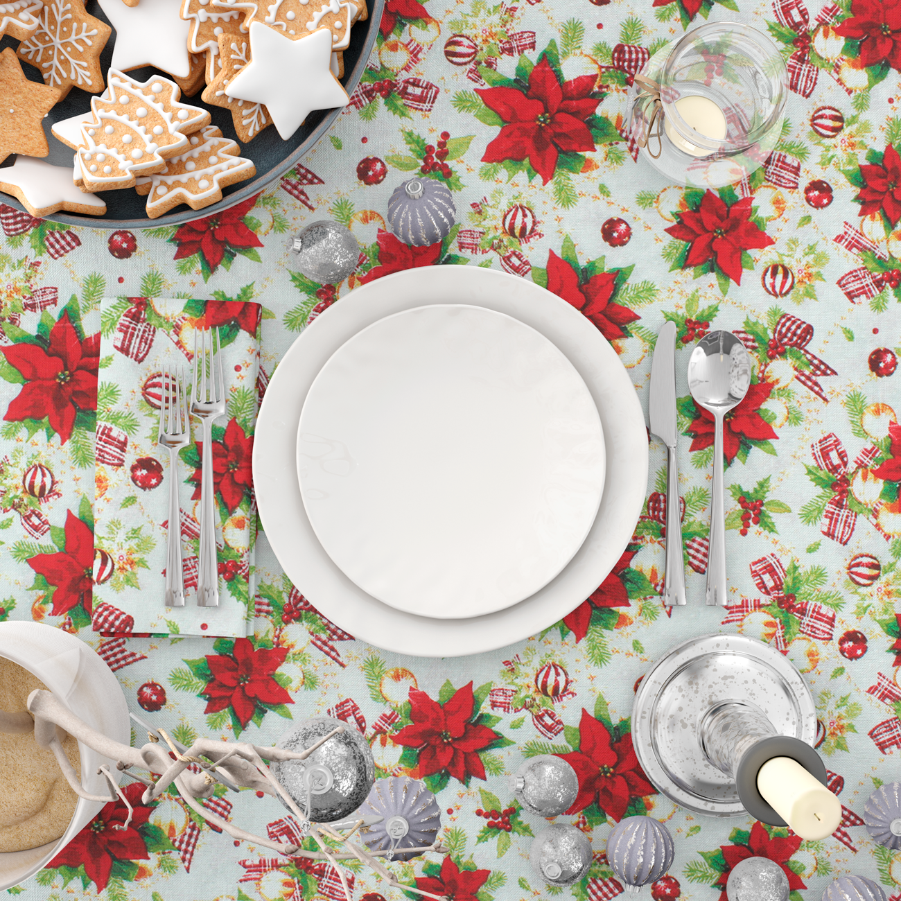 Natal - Loneta de decoração - Efeitos Natal - Bege e Vermelho