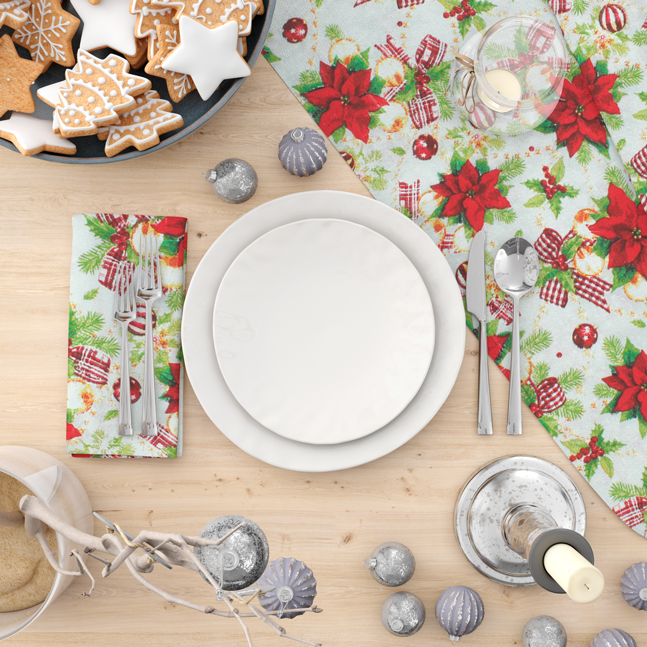 Natal - Loneta de decoração - Efeitos Natal - Bege e Vermelho