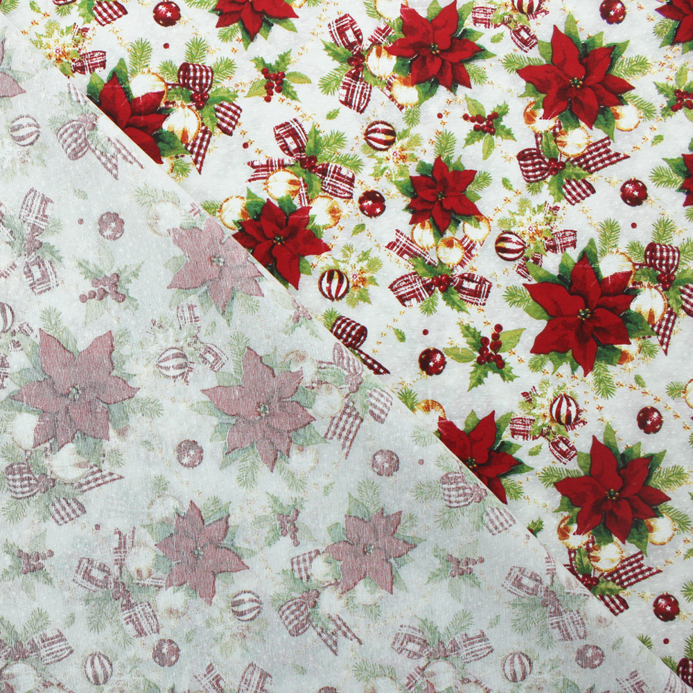 Natal - Loneta de decoração - Efeitos Natal - Bege e Vermelho