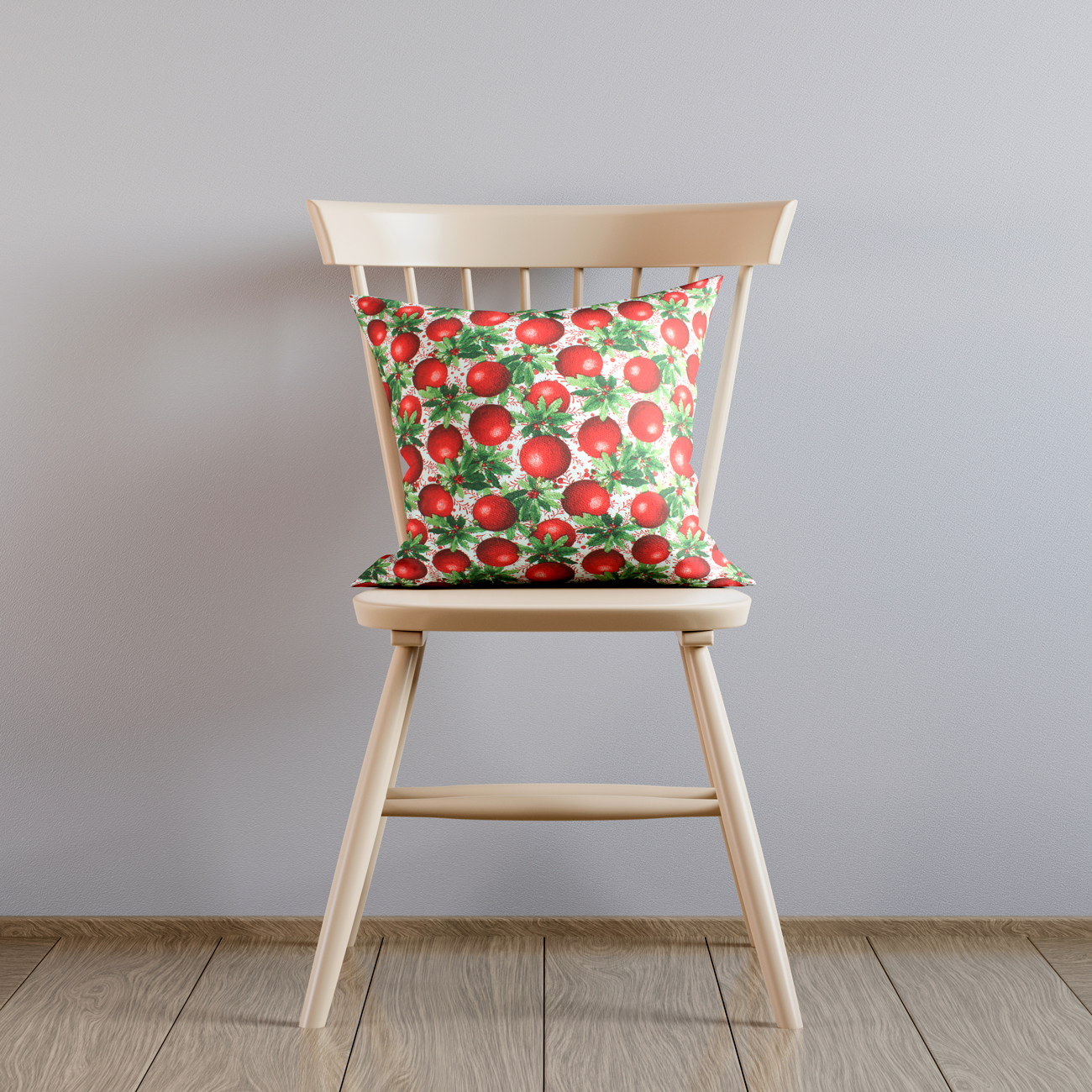 Natal - Loneta de decoração - Bolas e Azevinhos - Vermelho