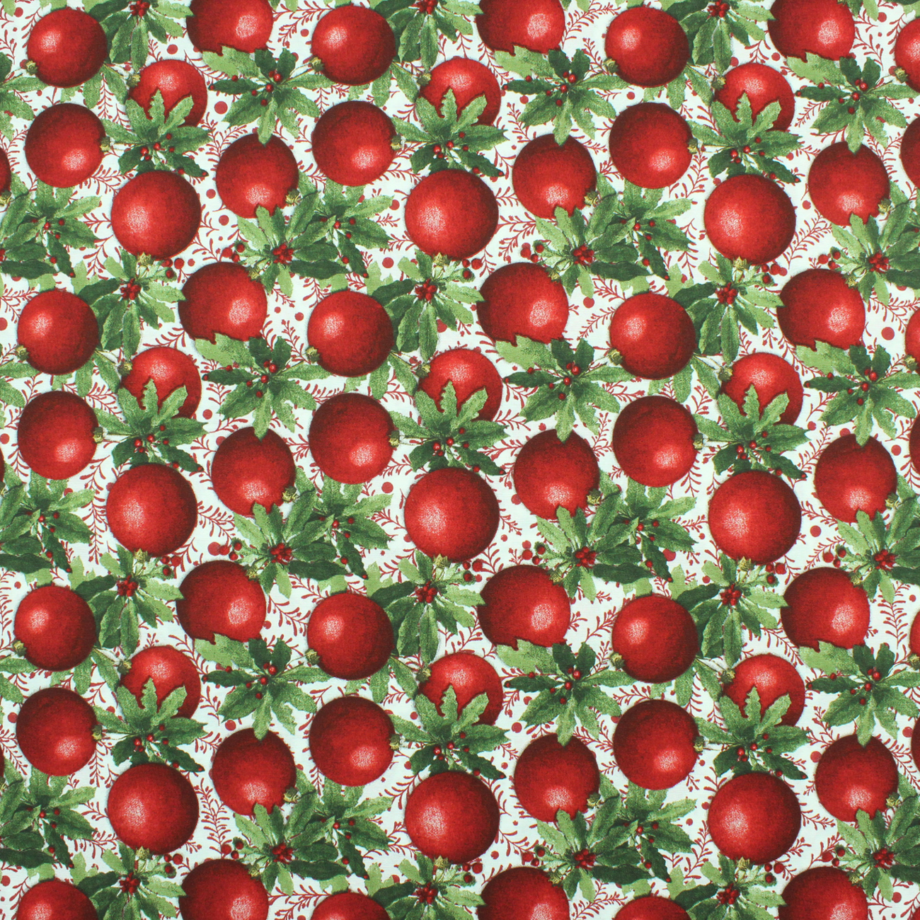 Natal - Loneta de decoração - Bolas e Azevinhos - Vermelho