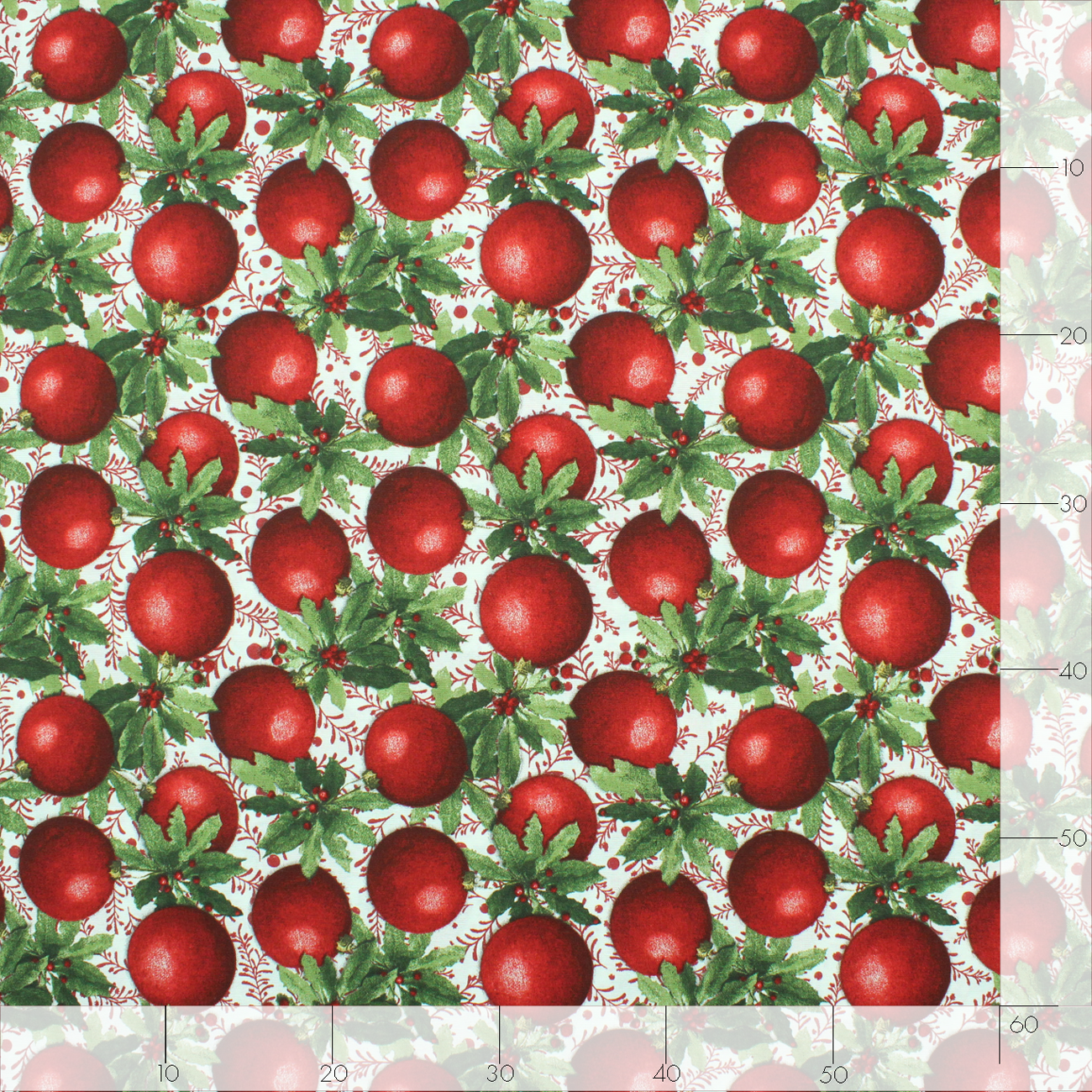 Natal - Loneta de decoração - Bolas e Azevinhos - Vermelho