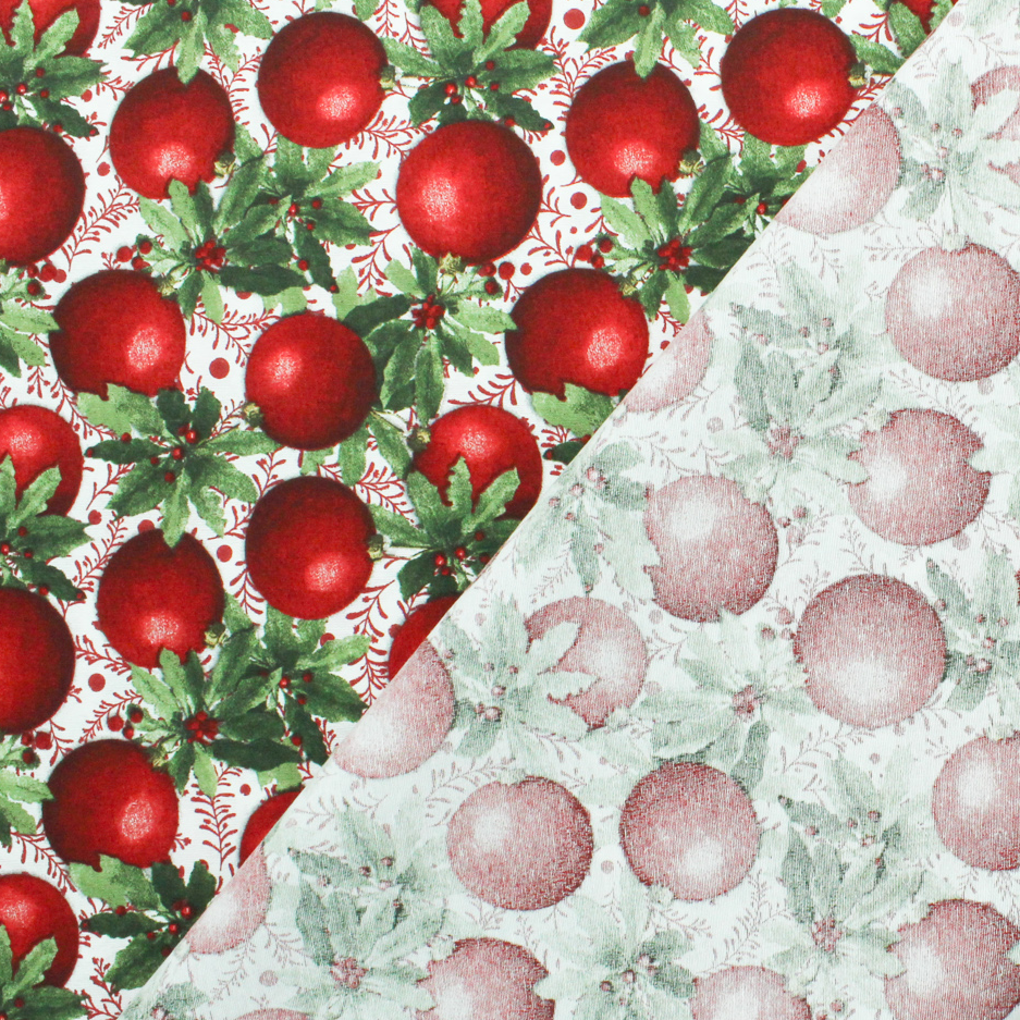 Natal - Loneta de decoração - Bolas e Azevinhos - Vermelho