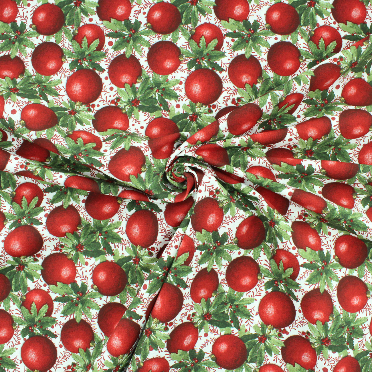 Natal - Loneta de decoração - Bolas e Azevinhos - Vermelho