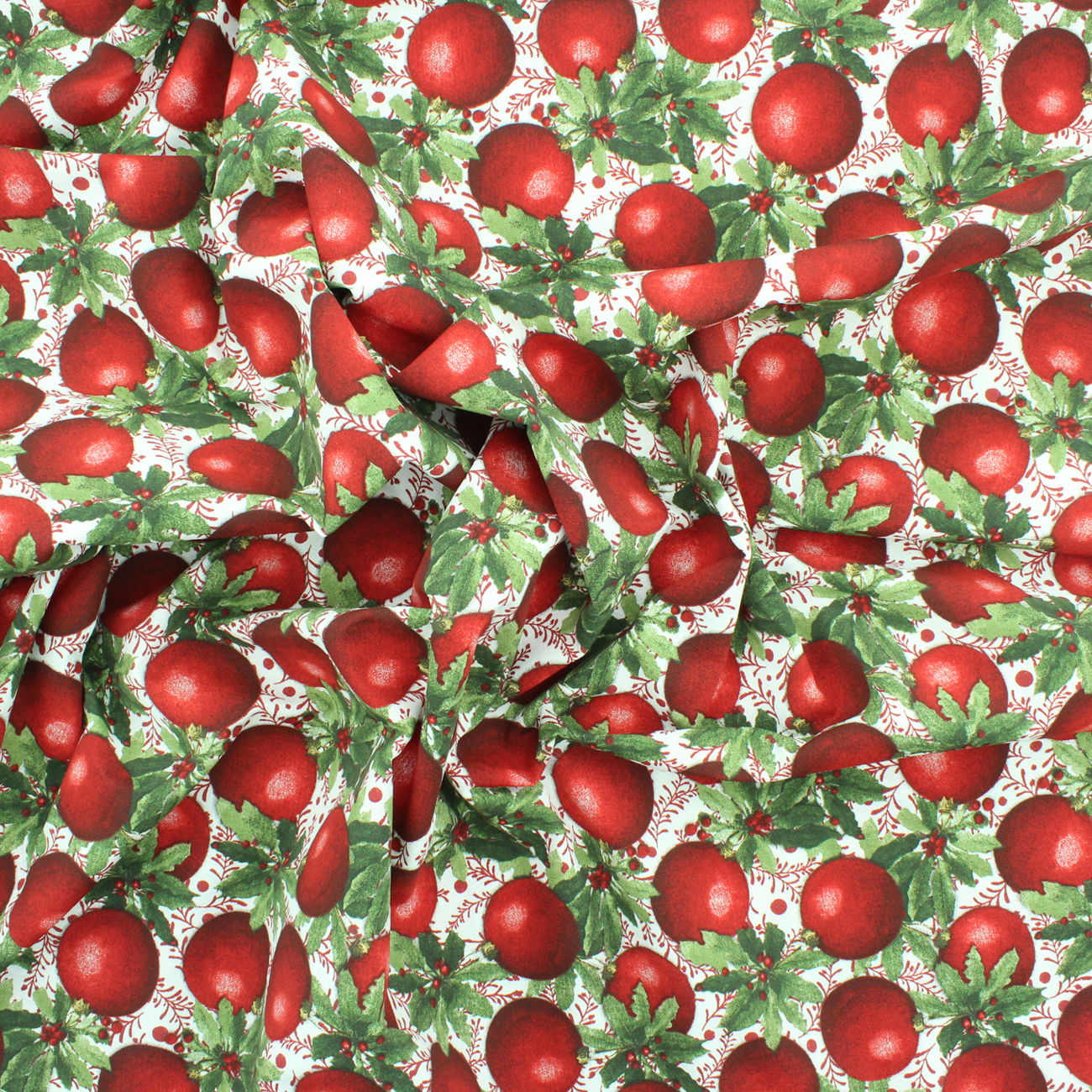 Natal - Loneta de decoração - Bolas e Azevinhos - Vermelho