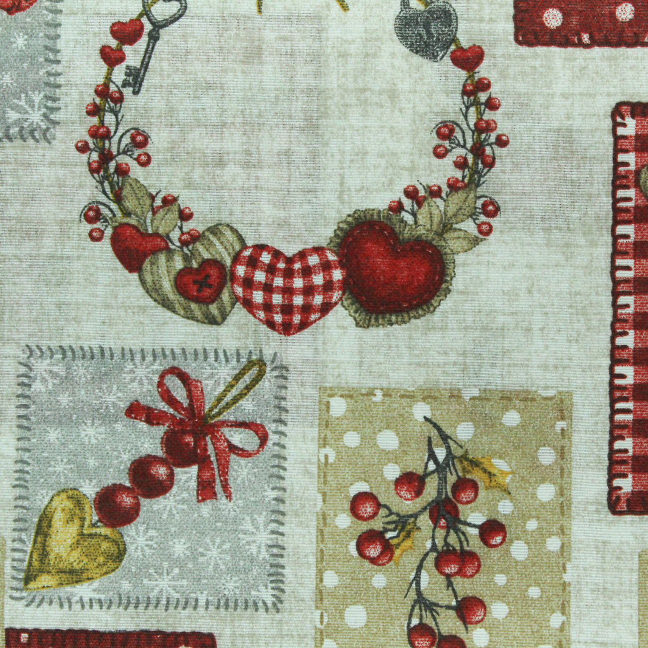 Natal - Loneta de decoração - Espirito Natalicio - Vermelho e Bege