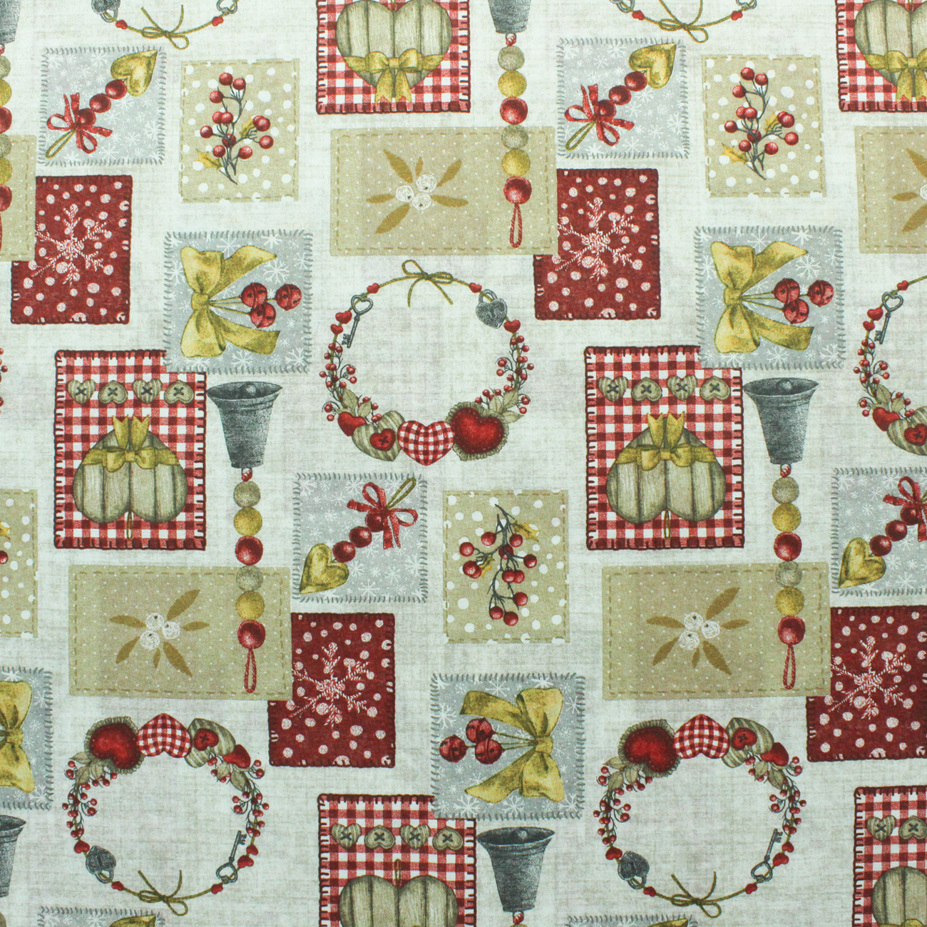 Natal - Loneta de decoração - Espirito Natalicio - Vermelho e Bege