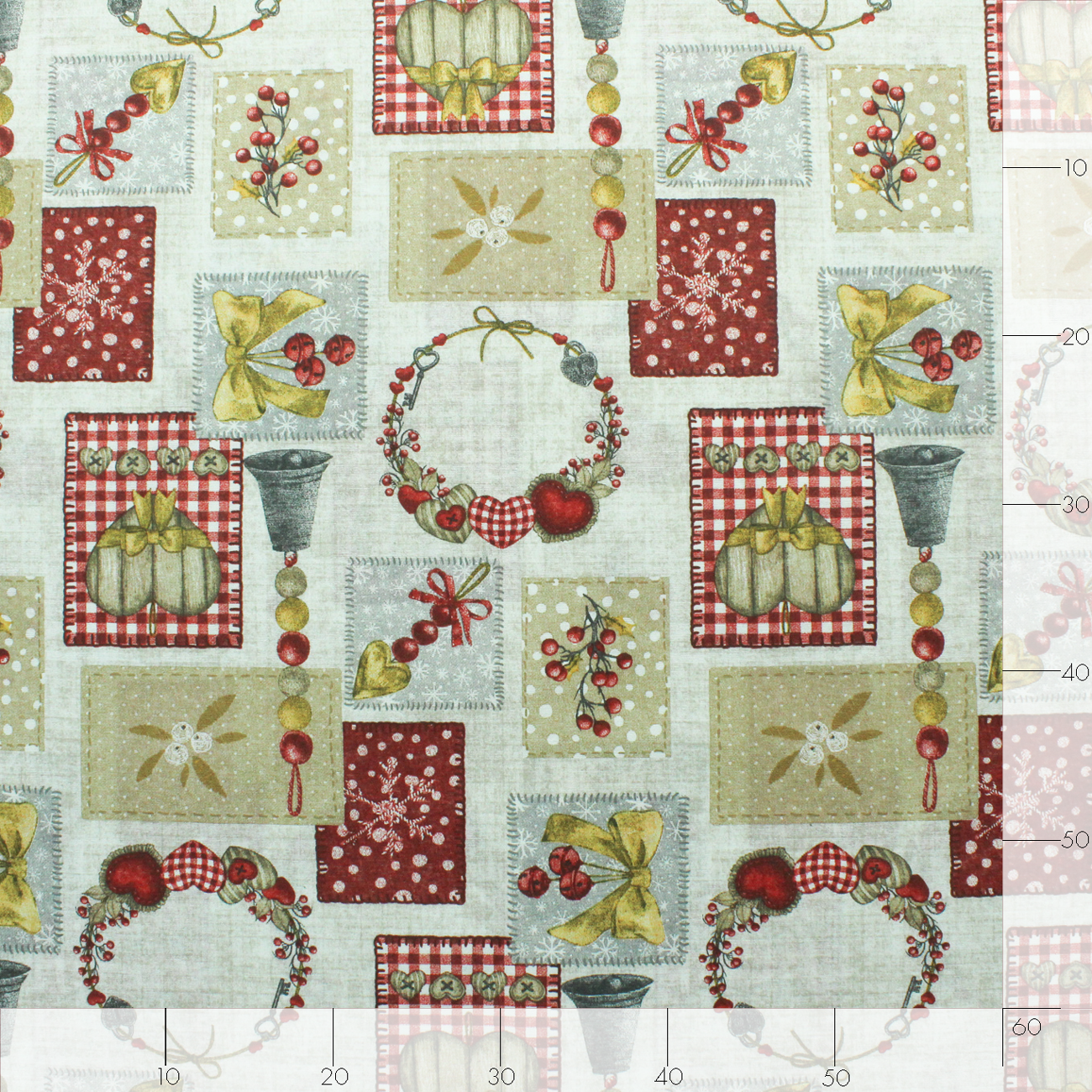 Natal - Loneta de decoração - Espirito Natalicio - Vermelho e Bege