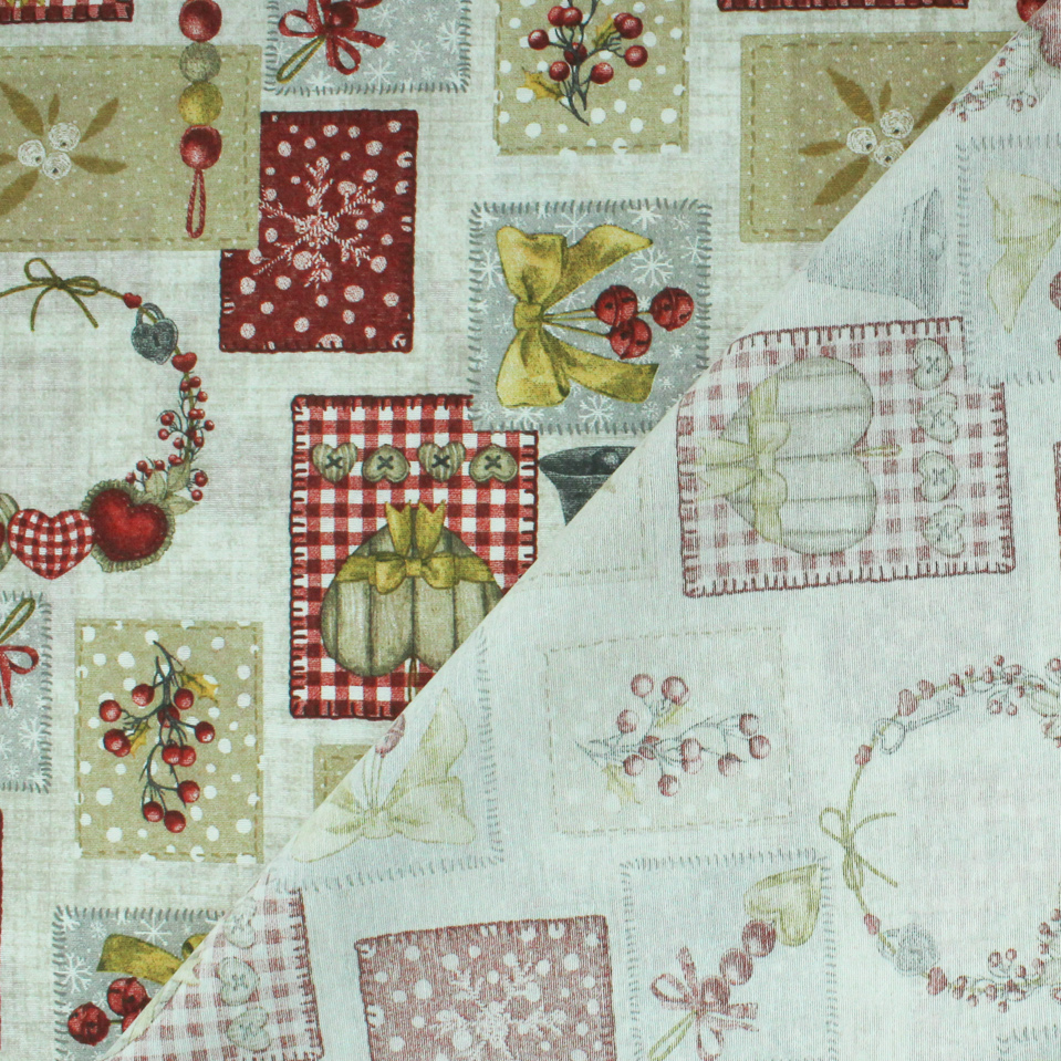 Natal - Loneta de decoração - Espirito Natalicio - Vermelho e Bege