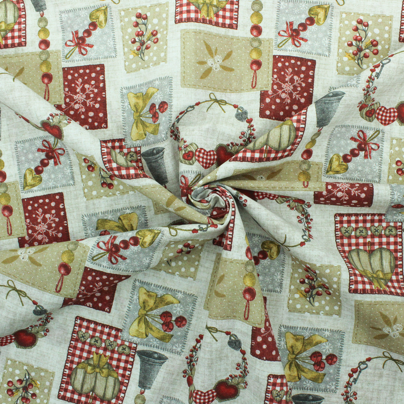 Natal - Loneta de decoração - Espirito Natalicio - Vermelho e Bege