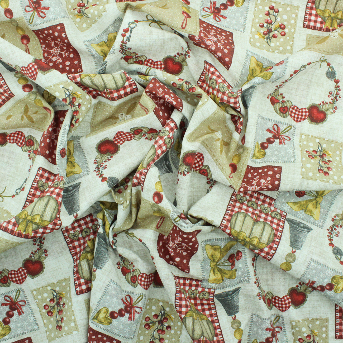 Natal - Loneta de decoração - Espirito Natalicio - Vermelho e Bege