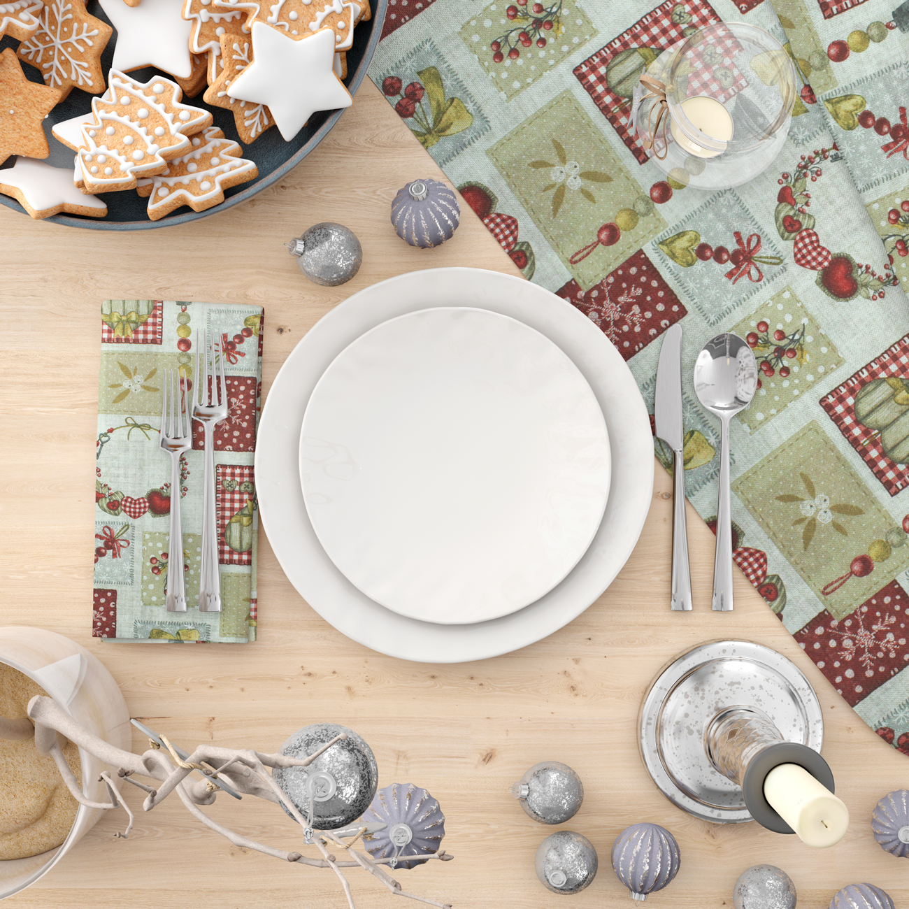 Natal - Loneta de decoração - Espirito Natalicio - Vermelho e Bege