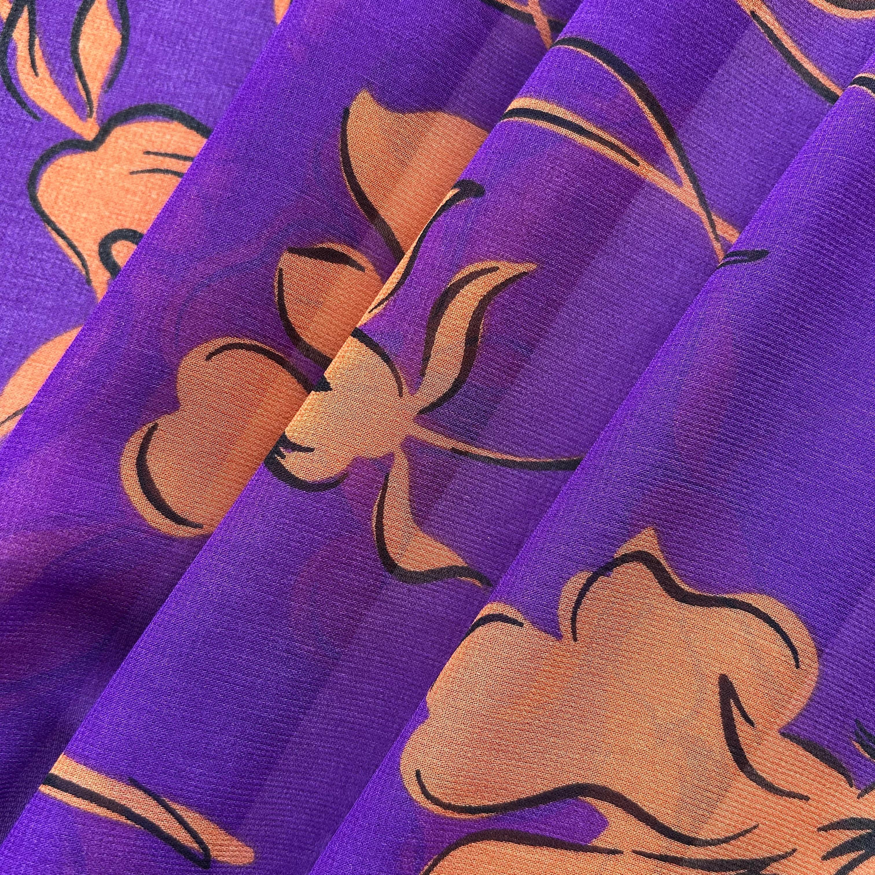 Retalho Camiseiro Translúcido Floral - Roxo