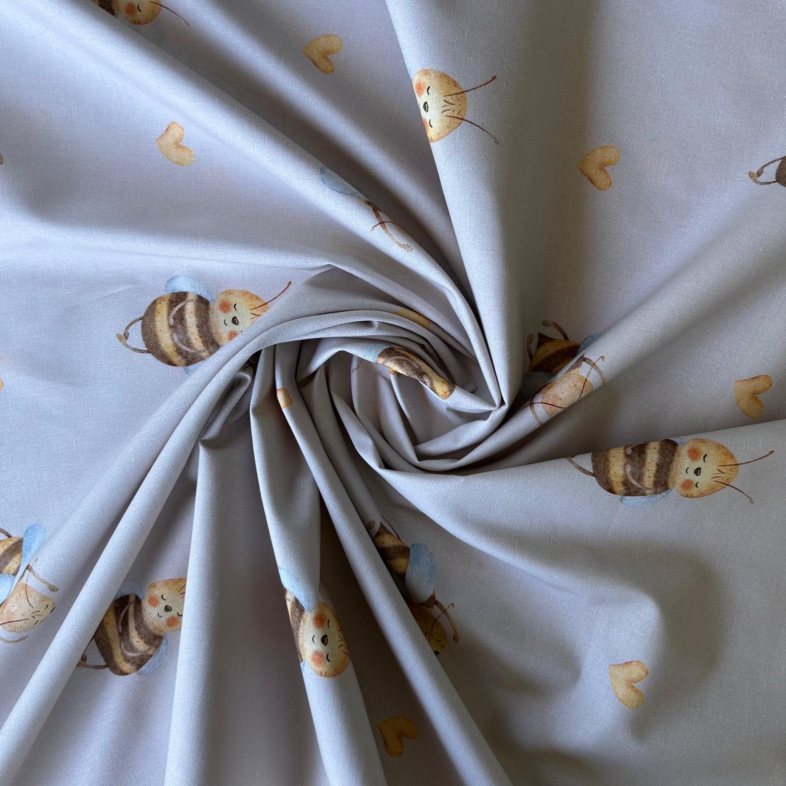 Algodão Estampado - Abelha - Bege